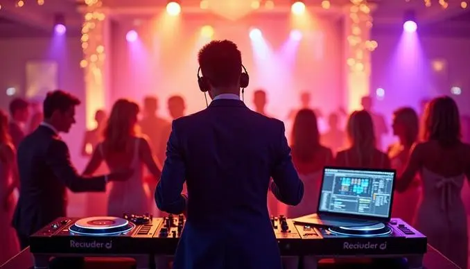 mkl-events.com - DJ de mariage derrière ses platines, devant la piste remplie de danseurs